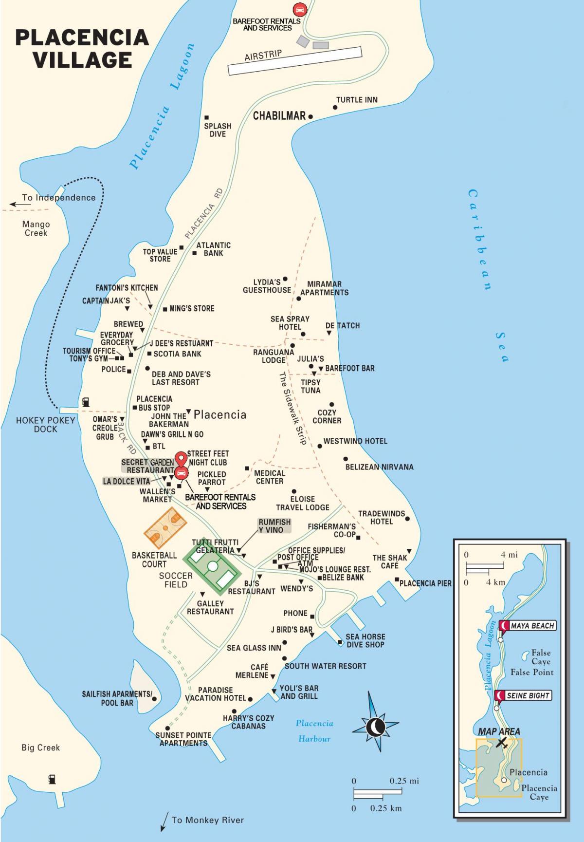 placencia village, Belize haritası 