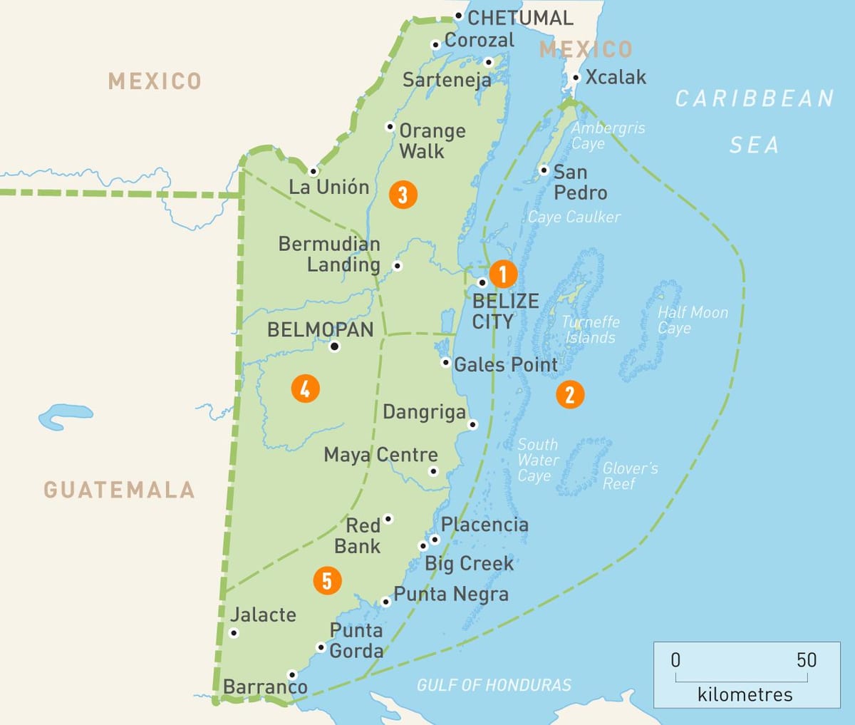 Belize ve çevre ülkeler haritası