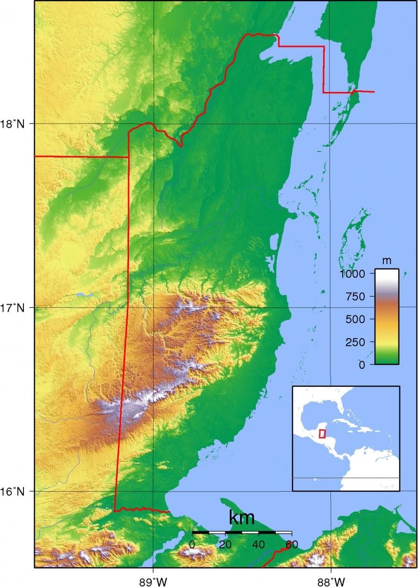 Belize yükseklik haritası
